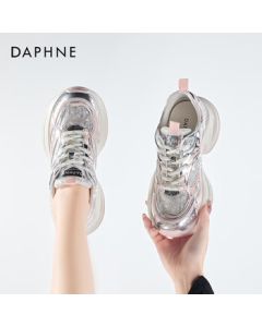 DAPHNE Platform Breathable Dad Sneakers for Women, Lightweight Soft-Soled Versatile Comfortable Casual Shoes - Silver Pink, Size 35