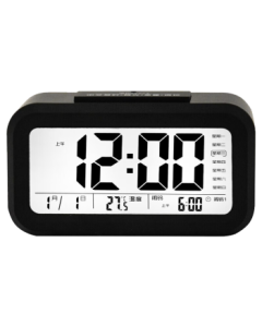 Compas Alarm Clock with Night Light, Smart Voice Time Announcement, Auto Light Sensor, Three Alarm Settings, Mini Clock for Kids and Students, Model 2139, Black (Battery-Powered)