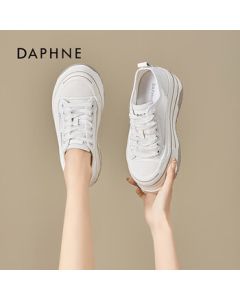 DAPHNE Women's Thick-Sole Canvas Shoes Breathable Casual White Sneakers White 38