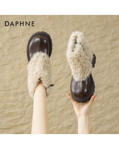 Daphne Platform Insulated Snow Boots for Women, 2025 Autumn/Winter New Style, Faux Fur-Lined Thickened Birkenstock Shoes, Cotton Boots, Brown, Size 40