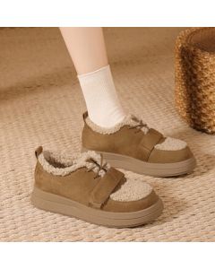 Daphne Winter Cotton Shoes Thick-Sole Warm Women's Shoes Comfortable Versatile Retro Sneakers Fur-Lined Thickened Plush Shoes Brown 37