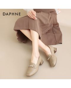Daphne Loafers 2025 Fashion Spring Square-Toe British Versatile Women's Shoes Commuting Stylish Leather Flats - Beige, Size 36