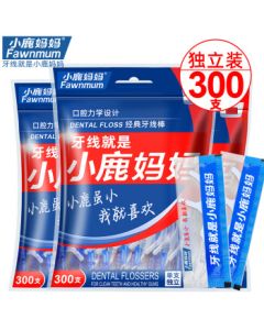 Deer Mom Dental Floss Picks, Individually Wrapped Classic Floss Picks with Toothpick, 300 Count