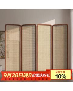 AEY Chinese Wabi-Sabi Style Folding Mobile Screen Partition Shoji Pine (Rattan Weave) 45*180