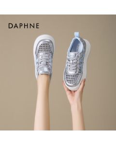 DAPHNE Daphne Women's Thick-Soled Canvas Shoes Breathable Mesh Sneakers Student Casual Shoes Silver-Blue Size 40