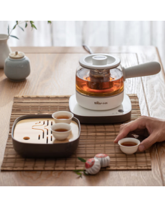 Bear Tea Maker, Portable Electric Kettle with Steaming Function, 0.5L Travel Tea Pot with Tea Tray and Cups (Model: ZCQ-A05S1)