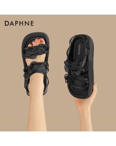 Daphne Women's Lace Beach Slide Sandals Summer New One-Strap Flip Flops 4025303343 Black 39