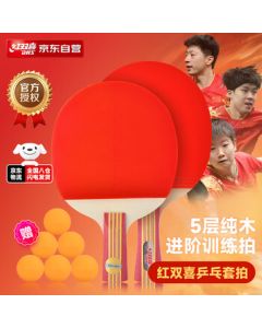 DHS (Double Happiness) Table Tennis Racket Set Type I - Recreational Professional Pair Set with Two Rackets and One Ball (Shakehand Grip + Penhold Grip) II