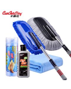 CarSetCity Car Wash Kit Multi-Purpose 4-Piece Set - Car Duster, Wash Mop, Car Shampoo, Wash Brush & Towel