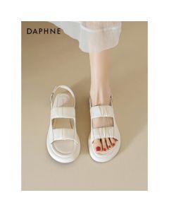 DAPHNE Women's Thick-Soled Beach Sandals 2024 Summer Versatile Soft-Bottom Single Strap Sandals - Beige Size 37