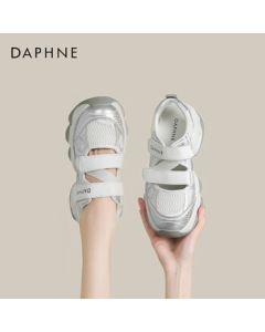 Daphne Women's Casual Shoes Hollowed Out Platform Sandals Thick-Soled Elevator Sneakers 4024101661 Beige Silver 37