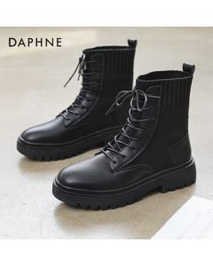Daphne Women's Martin Boots 2021 Autumn/Winter Breathable British Style Mid-Calf Platform Sock Boots Ankle Boots - Black, Size 37