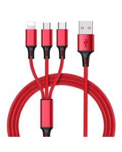 LOOMOO Triple Charging Cable, 1.2m Length, Red, LCB-158
