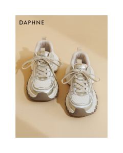 DAPHNE Champagne-Colored Dad Shoes for Women, 2024 Summer Thick-Sole Height-Increasing Casual Shoes, Breathable Mesh Sneakers, Size 38