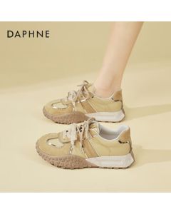 DAPHNE Versatile Fashion Women's Casual Shoes with Thick Sole, Lightweight and Comfortable Double Lace-Up Elevator Sneakers - Yellow, Size 35
