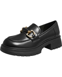BESTU Loafers for Women, Same as Department Store Style, Sheepskin Platform Sole Casual Leather Shoes TFW29CA2, Black, Size 36