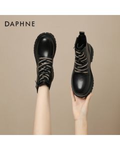 Daphne Martin Women's Boots, Autumn/Winter Versatile Thick-Soled Height-Increasing Ankle Boots, British Style Boots, Black, Size 39