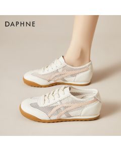 DAPHNE Flat Platform Sneakers with Hidden Heel Lift, Fashionable and Versatile Mesh Hollow-Out Breathable Casual Shoes for Women, Pink, Size 38