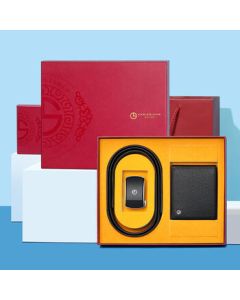 Goldlion Men's Wallet and Belt Gift Set, Genuine Leather Automatic Buckle Belt with Horizontal Wallet, Birthday Gift for Dad
