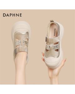 DAPHNE Thick-Sole Casual Canvas Shoes for Women, Versatile Hollow-Out Breathable Sports Sandals, Gold Size 40
