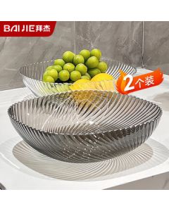 Baijie Fruit Tray Snack Tray, Living Room Home Use Dry Fruit Tray, Candy Nut Tray, Transparent Gray Transparent Mixed Color Two-Piece Set