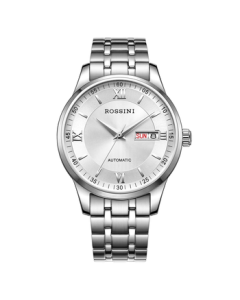 ROSSINI Men's Watch Birthday Gift Mechanical Watch Business Minimalist Men's Watch Waterproof Steel Strap White Dial 515701
