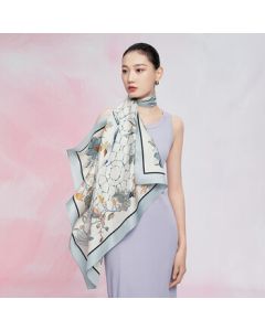 Wensli Spring & Summer Double-sided Printed Silk Scarf for Women, Mother's Gift Box Packaging - "Whispers by the Window" Blue