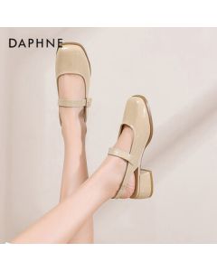 Daphne Comfortable Closed-Toe Sandals for Women, Summer High Heels with Chunky Heel, Fashionable and Versatile Mary Jane Shoes, Beige, Size 37