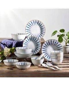 Yijia Chinese Ceramic Tableware Set, Underglaze High-Temperature Porcelain Bowl, Plate, and Dish Gift Set, Orchid Grass 20-Piece Set