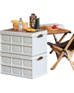 JD Jingzao Outdoor Camping Storage Box Foldable Clothes Toy Organizer Car Storage Box Large 48L with Wooden Lid