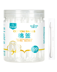 Haishi Hainuo Medical Cotton Swabs, Individually Wrapped, 120 Pieces, Pointed and Round Dual-Tip Ear Cleaning Swabs for Babies and Adults, 8cm