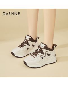 Daphne Platform Chunky Sneakers for Women, Winter Fleece-Lined Warm Sports Shoes, Lightweight Versatile Casual Shoes for Women, Beige Brown, Size 37