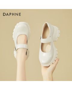 DAPHNE Women's Round-Toe Mary Jane Shoes with Thick Platform - Fashionable Soft-Soled Versatile Elevator Shoes in Beige, Size 39