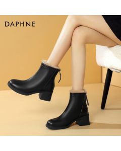 Daphne Snow Boots Thick-Sole Height-Enhancing Slimming Fashion Boots Women's Casual Simple Ankle Boots Black Furry Lined 39