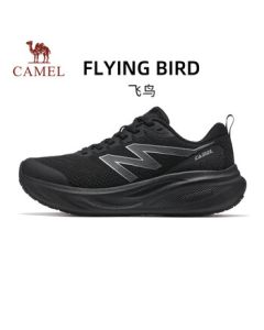 CAMEL Flying Bird Thick-Sole Cushioned Running Shoes - Breathable Mesh Men's Sneakers X15B09Q7006 Black/Silver White 39
