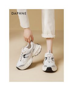 DAPHNE Silver Paris Dad Shoes for Women 2024 Summer Thick-Soled Breathable Casual Shoes Retro Sneakers Beige Size 36