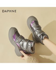 Daphne Northeast Outdoor Snow Boots for Women, Fleece-Lined Warm Short Boots, Fashionable Thick-Soled Versatile Height-Increasing Winter Shoes, Gray-Purple, Size 38