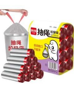 Lide Drawstring Trash Bags Large 50*55*160pcs Self-Tying Handles Drawstring Garbage Bags Small Steel Bags for Waste Sorting