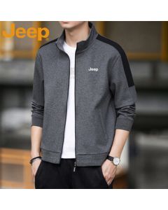Jeep (JEEP) Men's Jacket for Spring and Autumn, Outdoor Casual Windproof Stand Collar Long Sleeve Coat, Grey, 5XL