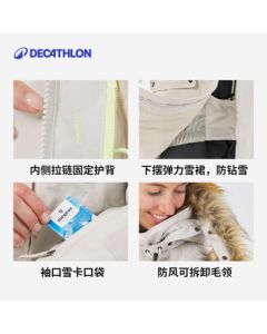 Decathlon Single-Board Waterproof Jacket with Thickened Warmth and Windproof Fur Collar 5334879
