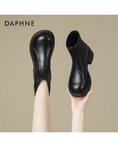 Daphne Women's Ankle Boots Chunky Heel Slim Boots 2025 New British Style Slimming Versatile Martin Boots Black 37