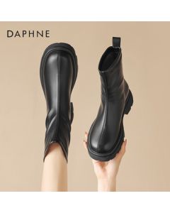 Daphne Women's Martin Boots British Style Thick Sole Platform Ankle Boots with Fleece Lining 4023605003 Fleece Black 40