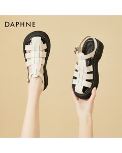 DAPHNE Women's Roman Sandals Retro Closed-Toe Thick Sole Beach Shoes 4022303181 Beige 39