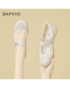 DAPHNE Breathable Women's Mesh Ballet Flats with Hook-and-Loop Closure, Mary Jane Style Casual Shoes, Ballet Pink, Size 38