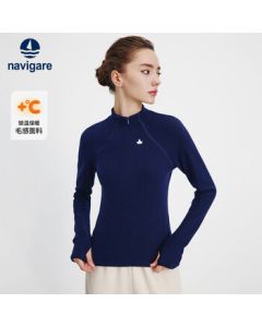 Navigare Italy Sailboat Women's Semi-Open Neck Long-Sleeve T-Shirt Slim Fit Warm Base Layer Skin Top 2335045501 Blue M