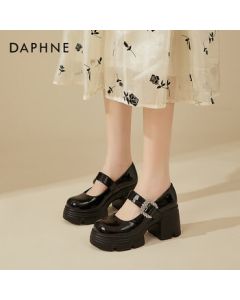 Daphne Chunky Heel Mary Jane Shoes for Women, Elegant and Versatile Strappy Flats with Hook-and-Loop Closure, Women's Dress Shoes, Black, Size 37