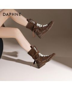 Daphne Casual Retro Versatile Platform Ankle Boots Women's Boxing Boots 4025605001 Brown 38