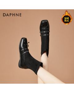Daphne Slimming Ankle Boots for Women 2025 New Maillard Retro Mary Jane Sock Boots Fashion Boots - Black, Fur-Lined, Size 37