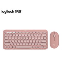 Logitech Fashion Series PEBBLE 2 COMBO Keyboard and Mouse Set, Wireless Keymouse Combo, Dual-Mode Connectivity, Customizable Keys, Pair with Three Devices, Cloud Pink