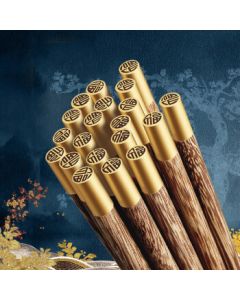 Shihua Rosewood Chopsticks - Practical High-End Household/Hotel Chopsticks Set of 10, Dome Gold Blessing Style 25cm SH-6280